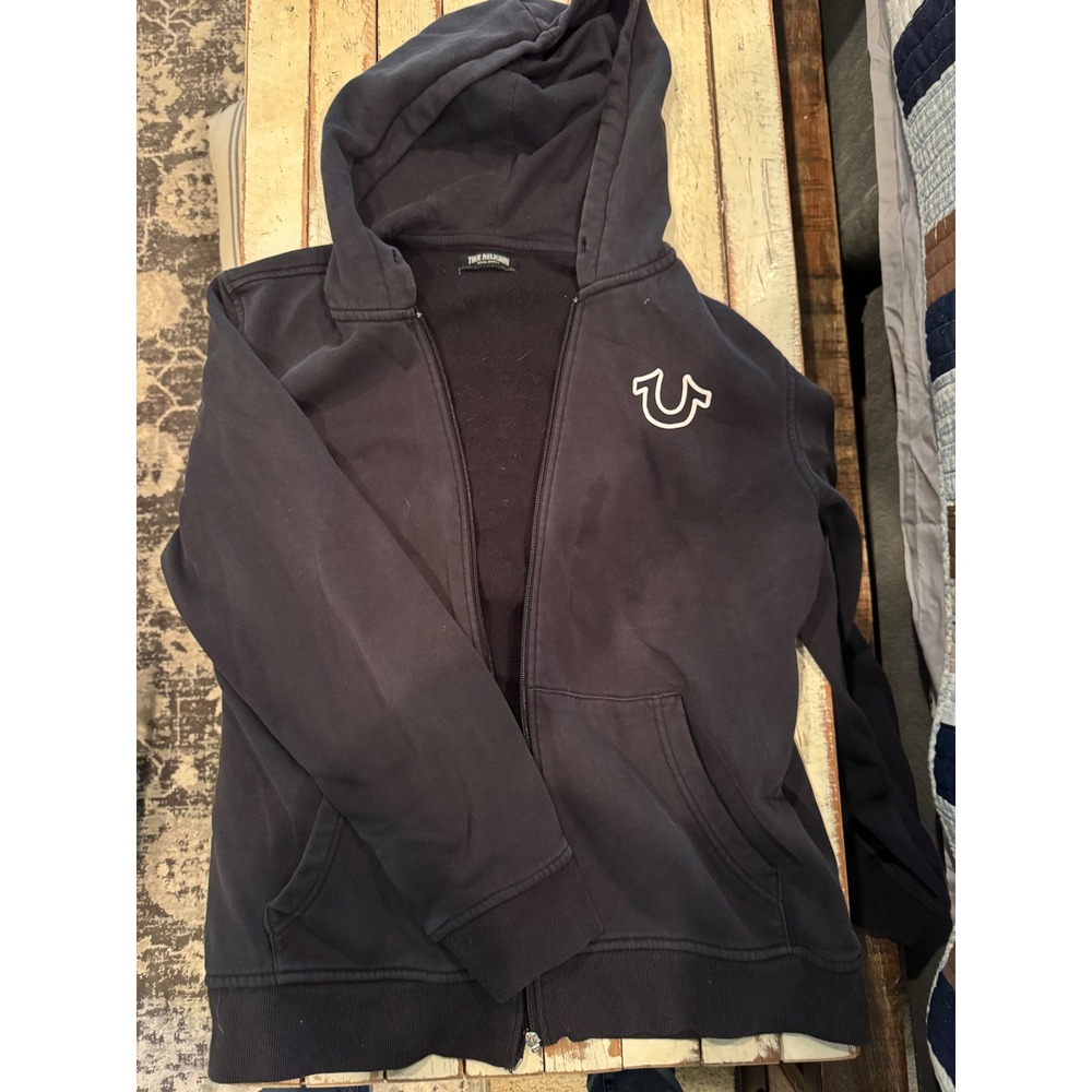 True Religion Mens True Antique Zip Hoodie Black Buddha Logo 53662-00